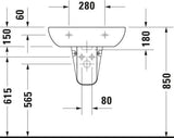 Duravit D-Code Waschtisch 550 mm weiß mit Überlauf und Hahnlochbank – Wandmontage