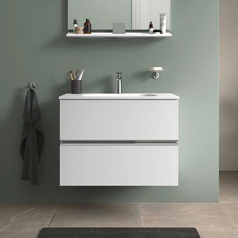DURAVIT Sivida Spiegelablage 800x115x35mm Chrom/Weiß Matt – Montage unter Spiegel inkl. Befestigungsmaterial