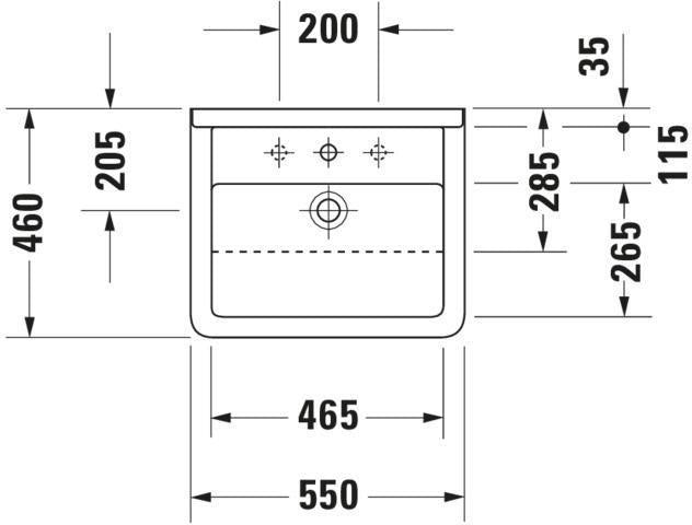 DURAVIT Halbeinbauwaschtisch Starck 3 550 mm mit Hahnlochbank, Überlauf & 1 Hahnloch in Weiß