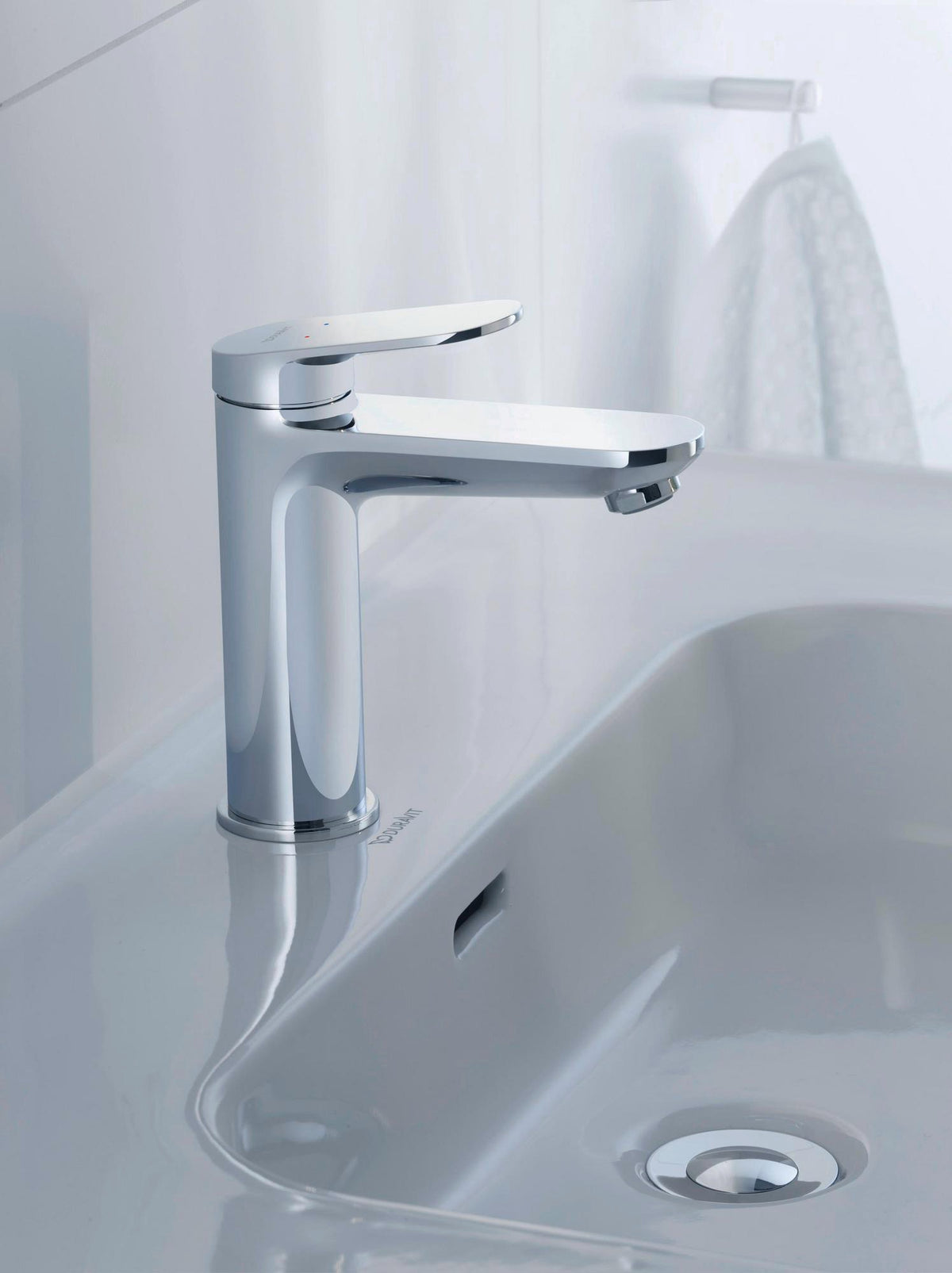 DURAVIT Wave Einhebel-Waschtischmischer mit MinusFlow Zugstange, Chrom – 122 mm Ausladung
