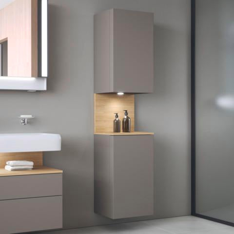 DURAVIT Qatego Hochschrank 400 mm, 2 Türen, weiß Hochglanz, Eiche Schw. Matt