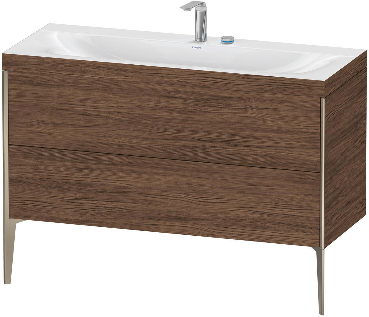 DURAVIT XViu c-bonded Waschtischunterbauset 1200 mm mit 2 Auszügen, champagner matt / amerikanischer Nussbaum