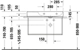 Duravit DuraSquare Möbel-Waschtisch 800 mm, Weiß, ohne Überlauf, mit Hahnlochbank, Becken rechts