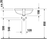 DURAVIT Einbauwaschtisch Starck 3 490 mm weiß mit Überlauf und 1 Hahnloch