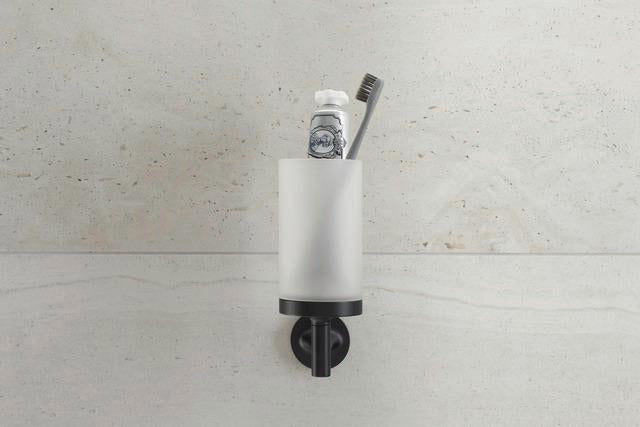 DURAVIT Starck T Zahnputzbecher, Chrom, Akzentfarbe Weiß Matt, 65x98x173 mm, Glas, Messing