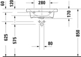 Duravit DuraStyle Möbelwaschtisch 550 mm mit Überlauf, Hahnlochbank & 3 Hahnlöchern in Weiß