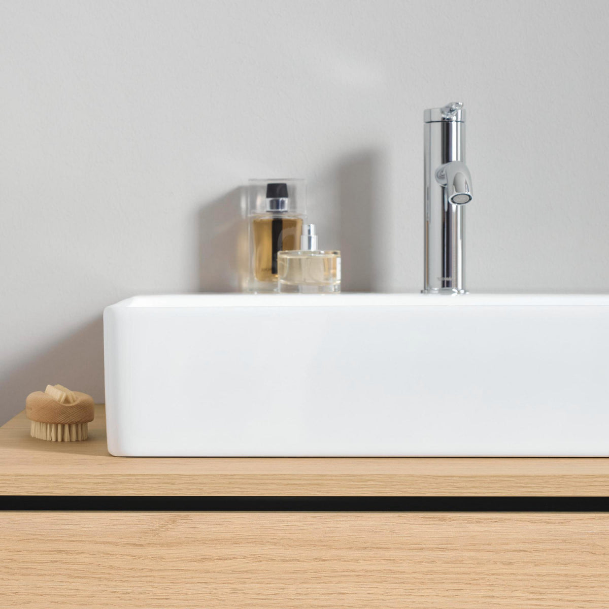 Duravit DuraSquare Waschtisch 500 mm Weiß ohne Überlauf mit Hahnlochbank – Aufsatzbecken