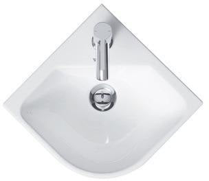 Duravit Eck-Handwaschbecken ME by Starck 435 mm mit Überlauf und 1 Hahnloch, weiß seidenmatt
