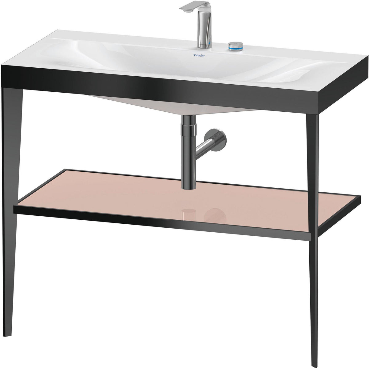 Duravit XViu c-bonded Waschtischset 1000 mm mit Metallkonsole, weiß hochglanz / schwarz matt – inkl. Waschschüssel