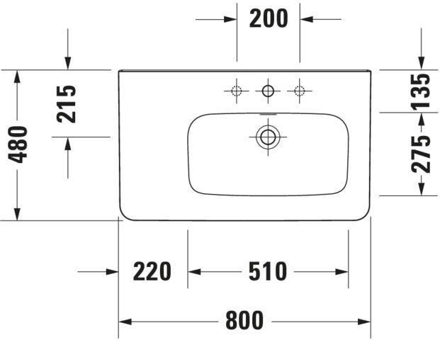 DURAVIT DuraStyle Möbelwaschtisch 800 mm, Becken rechts, WonderGliss, mit Überlauf, weiß