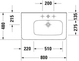 DURAVIT DuraStyle Möbelwaschtisch 800 mm, Becken rechts, WonderGliss, mit Überlauf, weiß