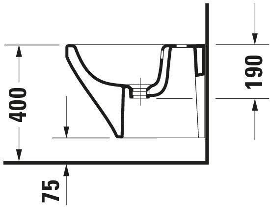 DURAVIT DuraStyle Wand-Bidet 480 mm mit Überlauf, Hahnlochbank, 1 Hahnloch, weiß