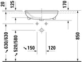 Duravit DuraStyle Halbeinbauwaschtisch 550 mm mit WonderGliss, 1 Hahnloch, Überlauf, weiß