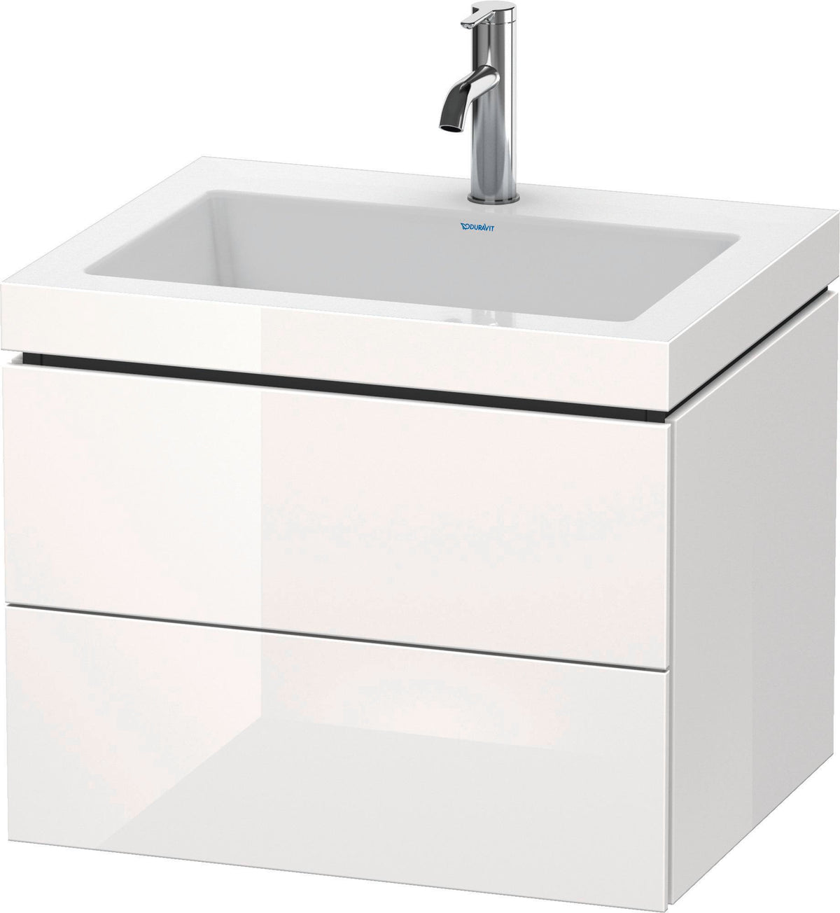 Duravit L-Cube Waschtischset mit Vero Air 600 mm, 2 Schubkästen, Weiß Hochglanz, wandhängend, c-bonded