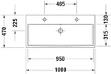 DURAVIT Waschtisch Vero Air 1000 mm mit Überlauf, 2 Hahnlöchern, weiß