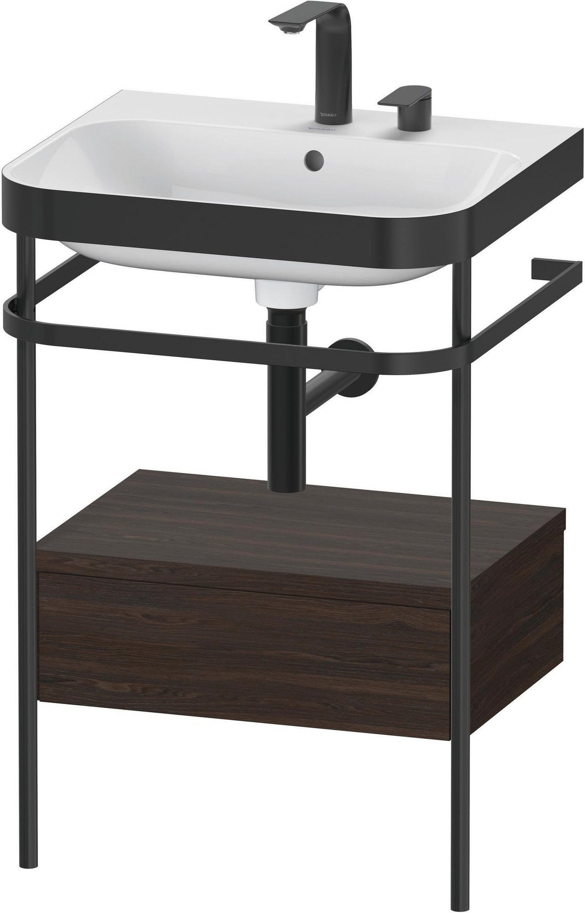 DURAVIT Happy D.2 c-bonded Waschtischset mit Metallkonsole, Nussbaum gebürstet, 850 mm, bodenstehend