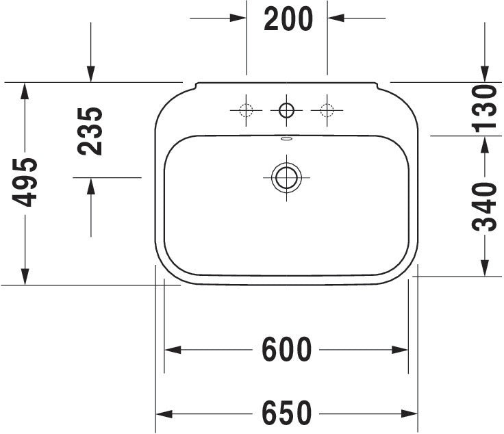 DURAVIT Waschtisch Happy D.2 650x500mm hängend weiß mit Überlauf & 3 Hahnlöchern