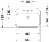 DURAVIT Waschtisch Happy D.2 650x500mm hängend weiß mit Überlauf & 3 Hahnlöchern