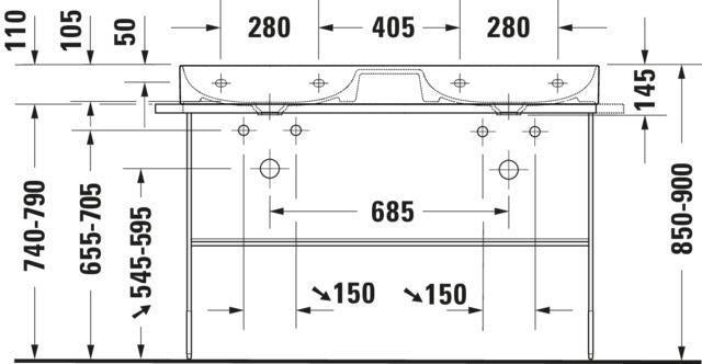 DURAVIT DuraSquare Doppelwaschtisch 1200 mm weiß – Möbelwaschtisch mit 2 Becken