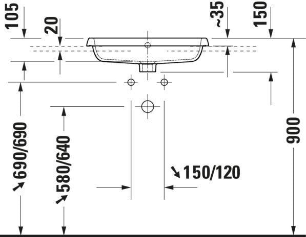 DURAVIT Qatego Einbauwaschtisch 550 mm weiß HygieneGlaze 1 Hahnloch mit Überlauf