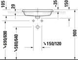 DURAVIT Qatego Einbauwaschtisch 550 mm weiß HygieneGlaze 1 Hahnloch mit Überlauf