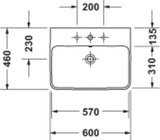 Duravit Waschtisch ME by Starck 600 mm Weiß Seidenmatt mit Überlauf und Hahnlochbank