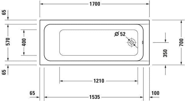 DURAVIT D-Code Einbau-Badewanne 1700x750 mm Weiß mit Überlauf und 1 Rückenschräge