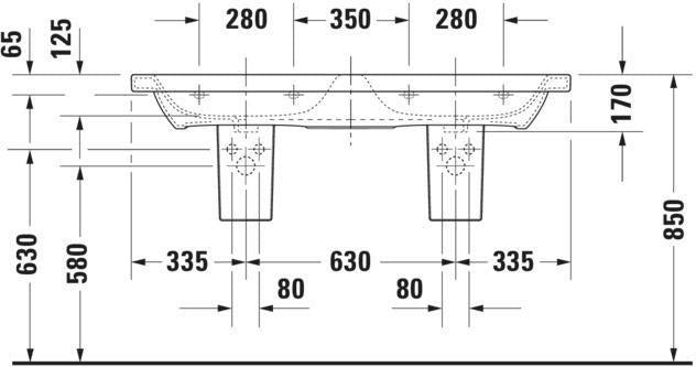 Duravit DuraStyle Doppelwaschtisch 1300 mm – Wandhängend, 2 Hahnlöcher, mit Überlauf, Weiß