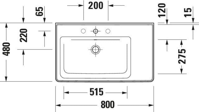Duravit D-Neo Waschtisch 800 mm weiß mit Überlauf, Hahnlochbank und Becken links