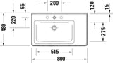 Duravit D-Neo Waschtisch 800 mm weiß mit Überlauf, Hahnlochbank und Becken links