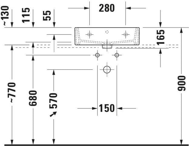 Duravit Waschtisch Vero Air 500 mm mit Überlauf und Hahnlochbank, weiss, geschliffen