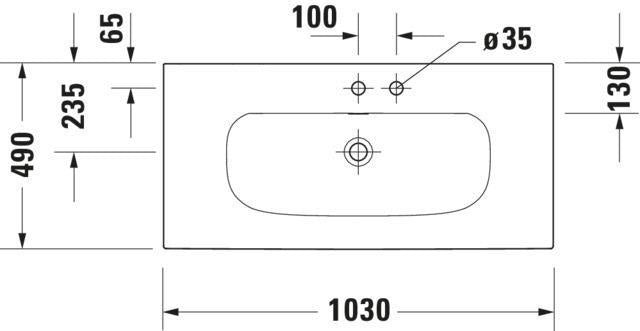 Duravit Viu Möbelwaschtisch 1030 mm Weiß mit Überlauf und Hahnlochbank