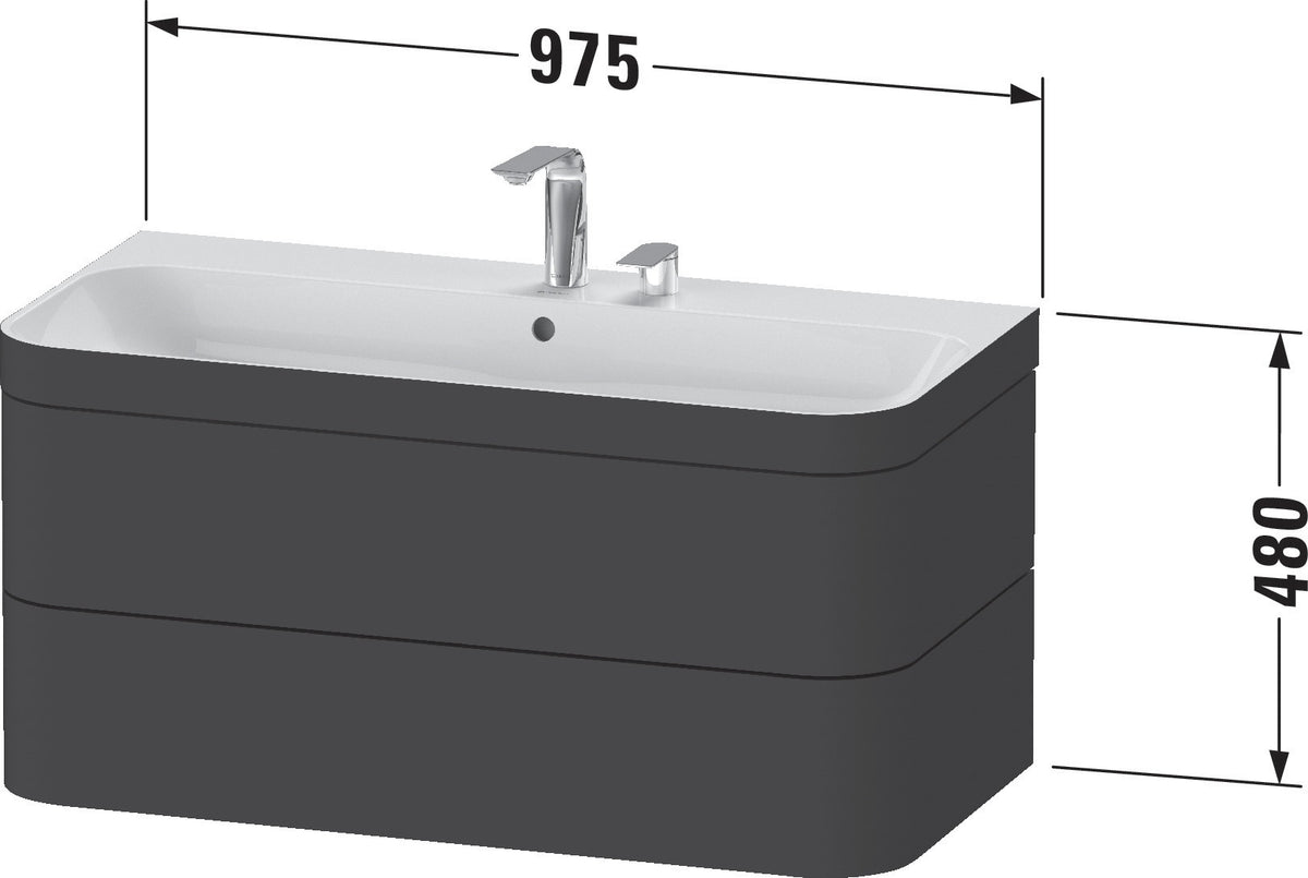 DURAVIT Waschtischset Happy D.2 Plus 2 Schubkästen 975x490 mm eiche hell taupe supermatt