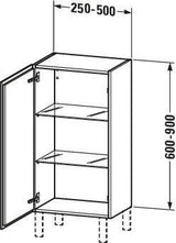 DURAVIT L-Cube Halbhochschrank 250 mm, 1 Tür links, amerikanischer Nussbaum – wandhängend mit Soft-Close