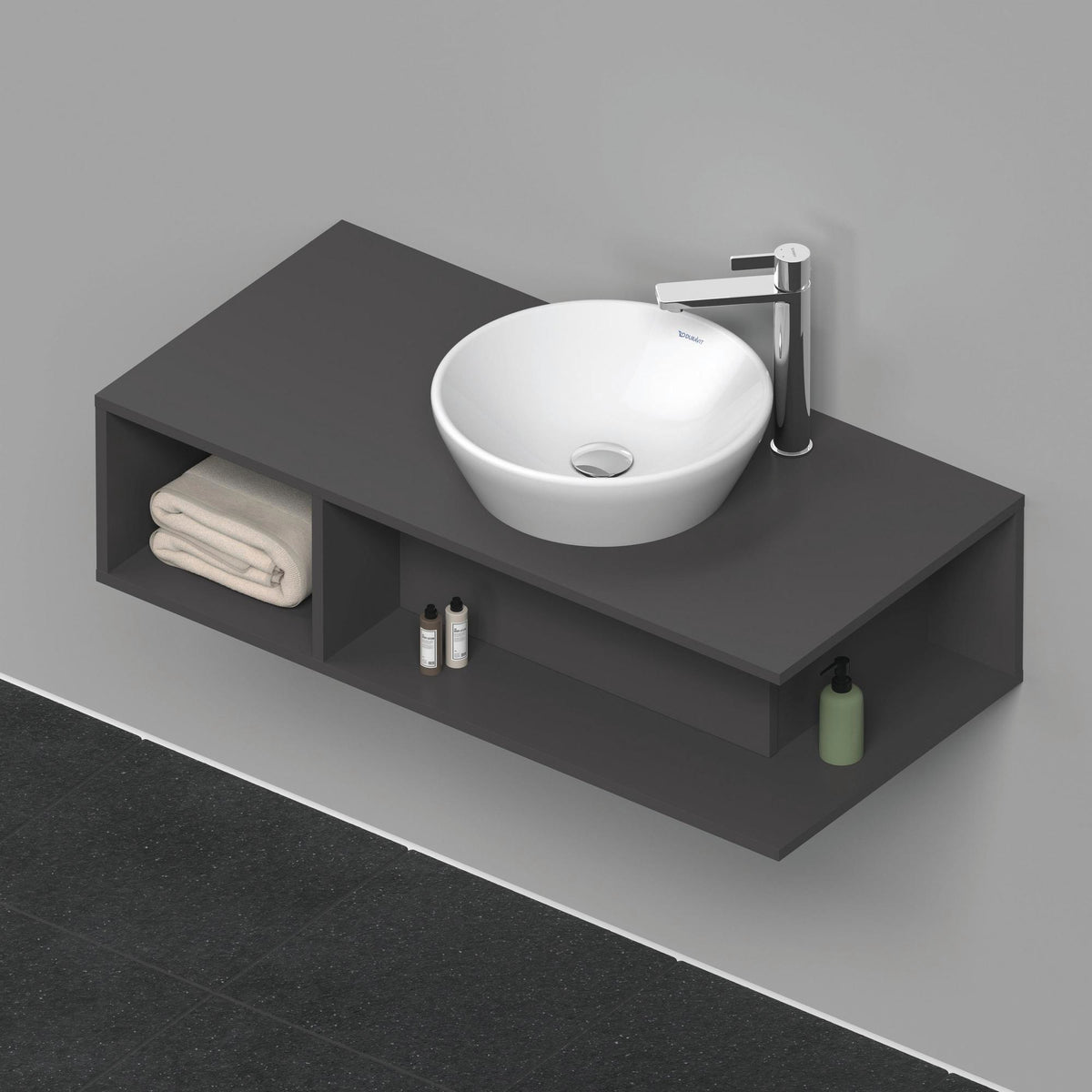 DURAVIT D-Neo Waschtischunterbau wandhängend 800 mm betongrau matt, Becken rechts, 1 offenes Fach