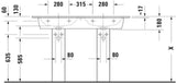 DURAVIT ME by Starck Doppel-Waschtisch 1300 mm Weiß mit Überlauf und 2 Hahnlöchern