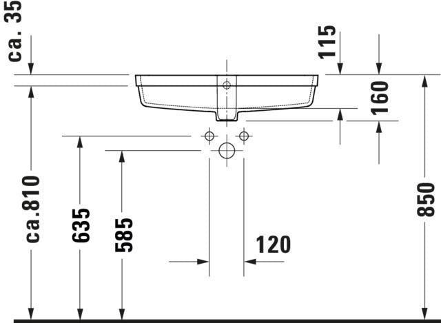 DURAVIT Vero Air Einbauwaschtisch 600 mm, ohne Hahnloch, mit Überlauf, weiß