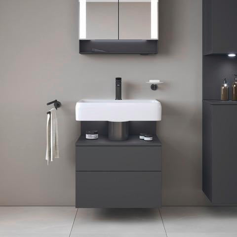DURAVIT Qatego Waschtischunterbau 590 mm wandhängend, 1 Auszug, weiß Hochglanz, Nische Eiche Schwarz