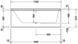 Duravit P3 Comforts Rechteck-Badewanne 1700x700 mm, Einbauwanne mit linker Rückenschräge, weiß