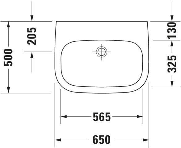 DURAVIT D-Code Waschtisch 650 mm weiß ohne Überlauf mit Hahnlochbank – Wandmontage