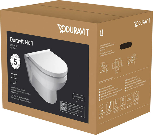 Duravit No.1 Wand-WC-Set rimless weiß inkl. WC-Sitz mit Absenkautomatik