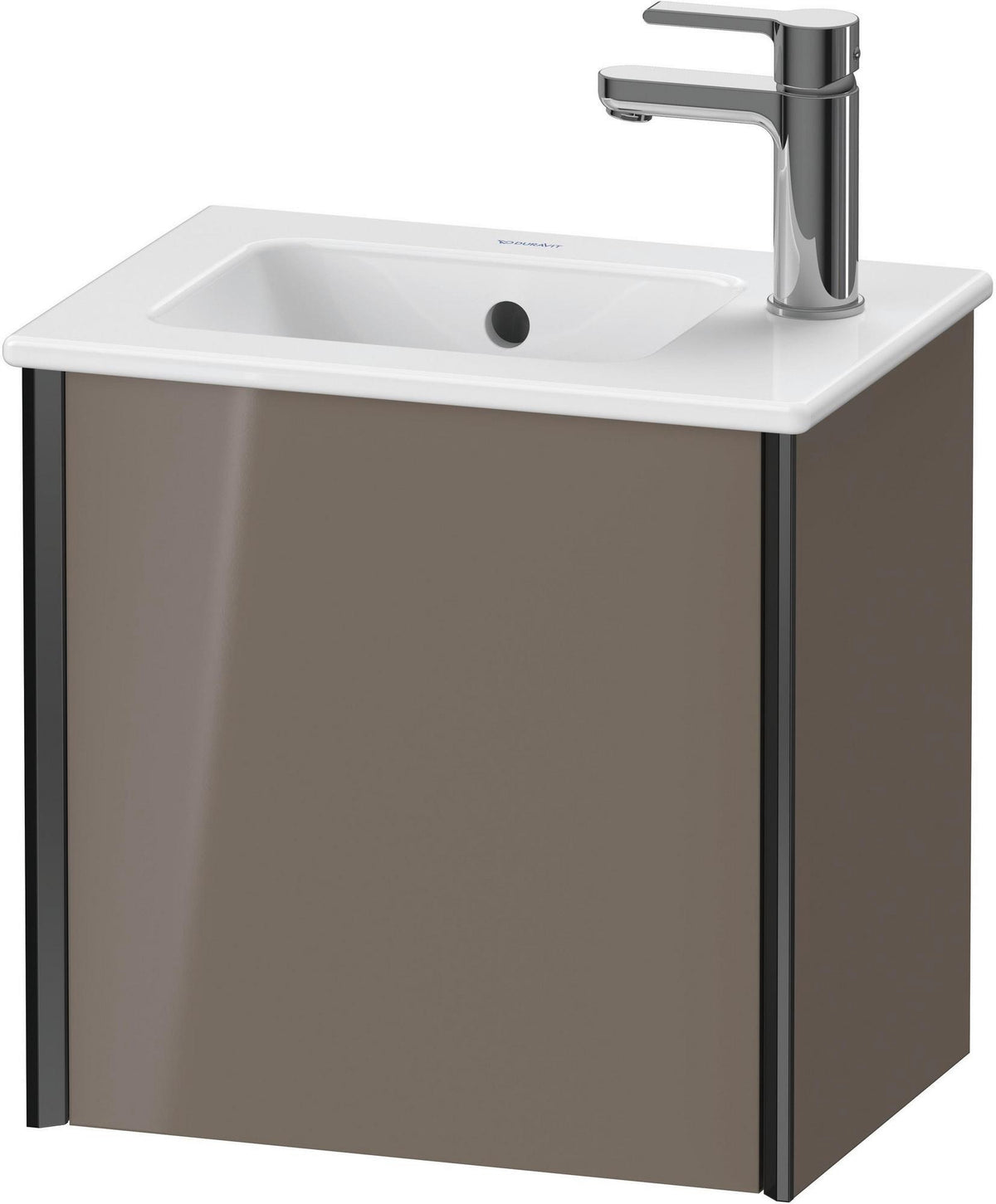 DURAVIT XViu Waschtischunterbau wandhängend 400 mm, 1 Tür links, dolomiti grey hochglanz – ohne Griff, mit Tip-On-Technik