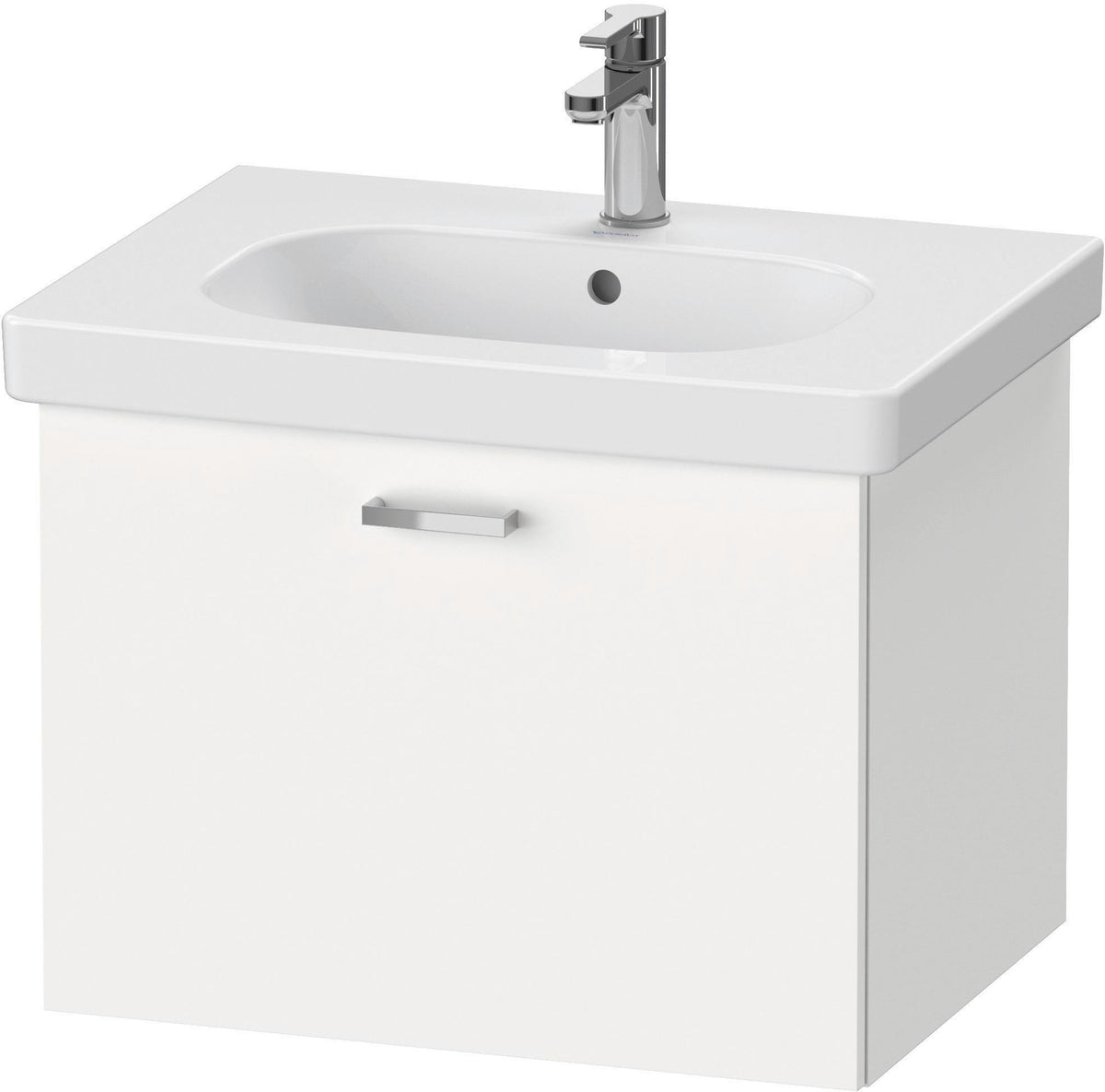 Duravit XBase Waschtischunterbau wandhängend 600 mm, 1 Auszug, weiß matt – montiert
