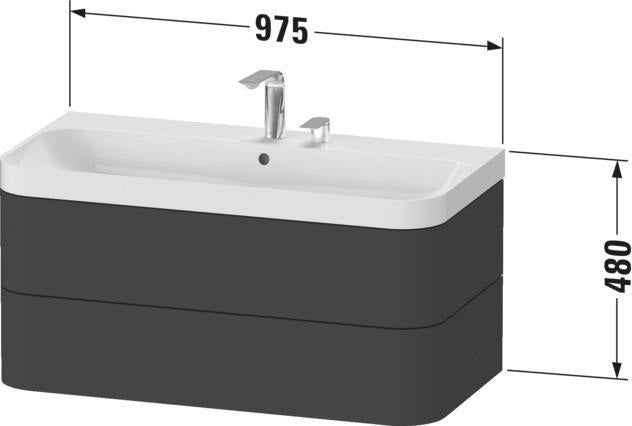 DURAVIT Happy D.2 c-shaped Waschtischset 975 mm wandhängend mit Tip-on und Soft-Close