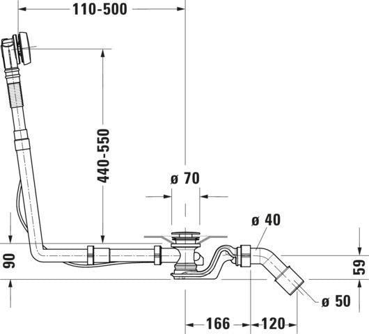 DURAVIT Ab- und Überlaufgarnitur Quadroval Dr ehgriff, Bowdenzuglänge 850 mm, chrom