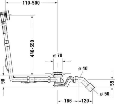 DURAVIT Ab- und Überlaufgarnitur Quadroval Dr ehgriff, Bowdenzuglänge 850 mm, chrom