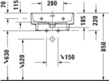 DURAVIT Balcoon Waschtisch 550x480 mm weiß mit Überlauf, Hahnloch und Halbsäule
