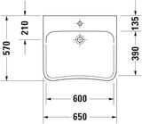 DURAVIT DuraStyle Vital Waschtisch 650 mm, weiß, ohne Überlauf, mit Hahnlochbank