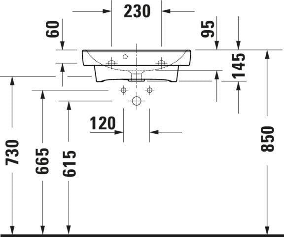 Duravit No.1 Handwaschbecken 500 mm weiß mit Überlauf und Hahnlochbank, wandhängend
