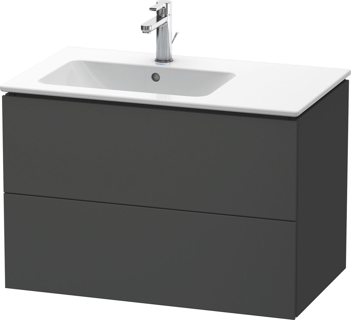 DURAVIT L-Cube Waschtischunterbau 820 mm betongrau matt – 2 Schubkästen, Becken links, wandhängend